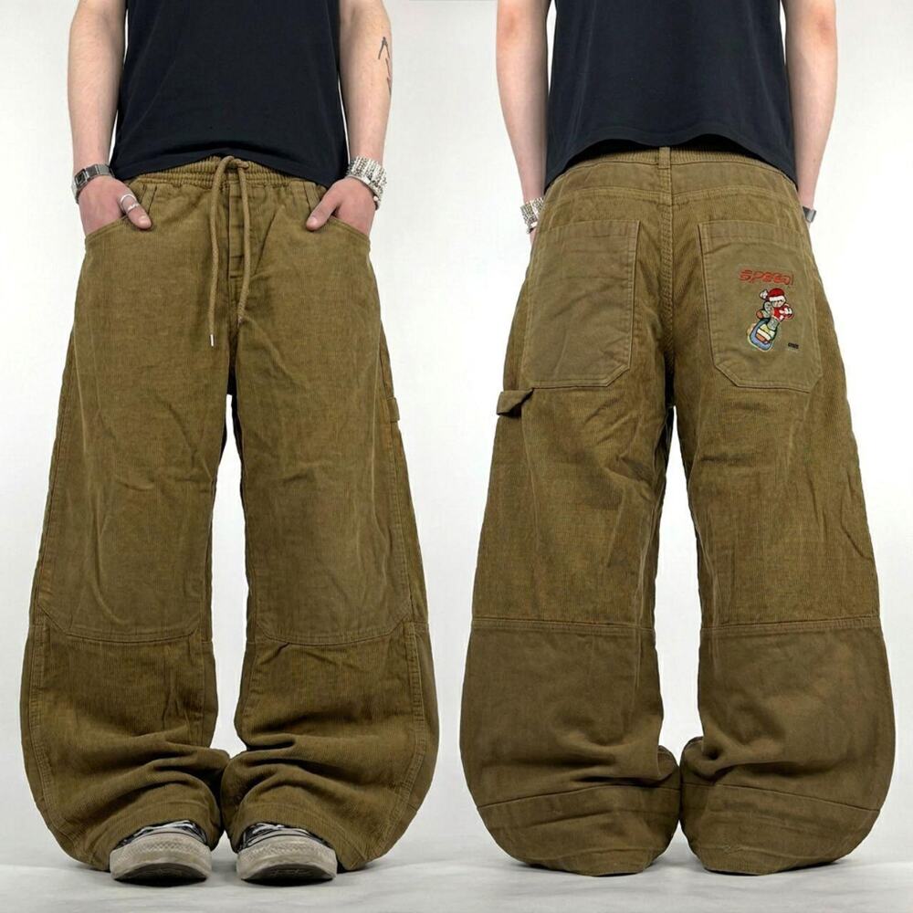 Vintage y2k grunge archive embroidered faded corduroy baggy pants